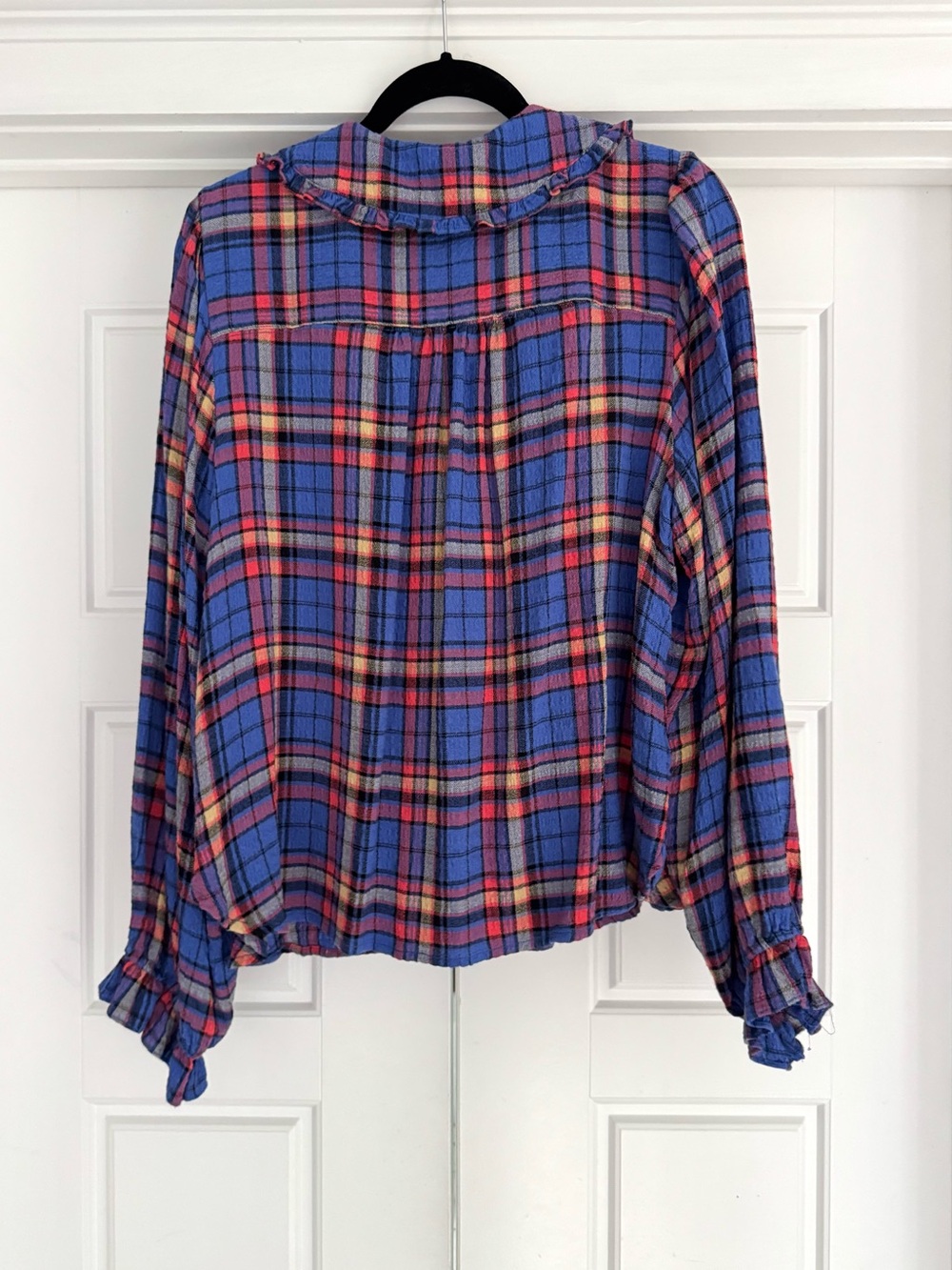 Pilcro Long Sleeve Blue Plaid Keira Blouse - Large - Picture 3 of 10